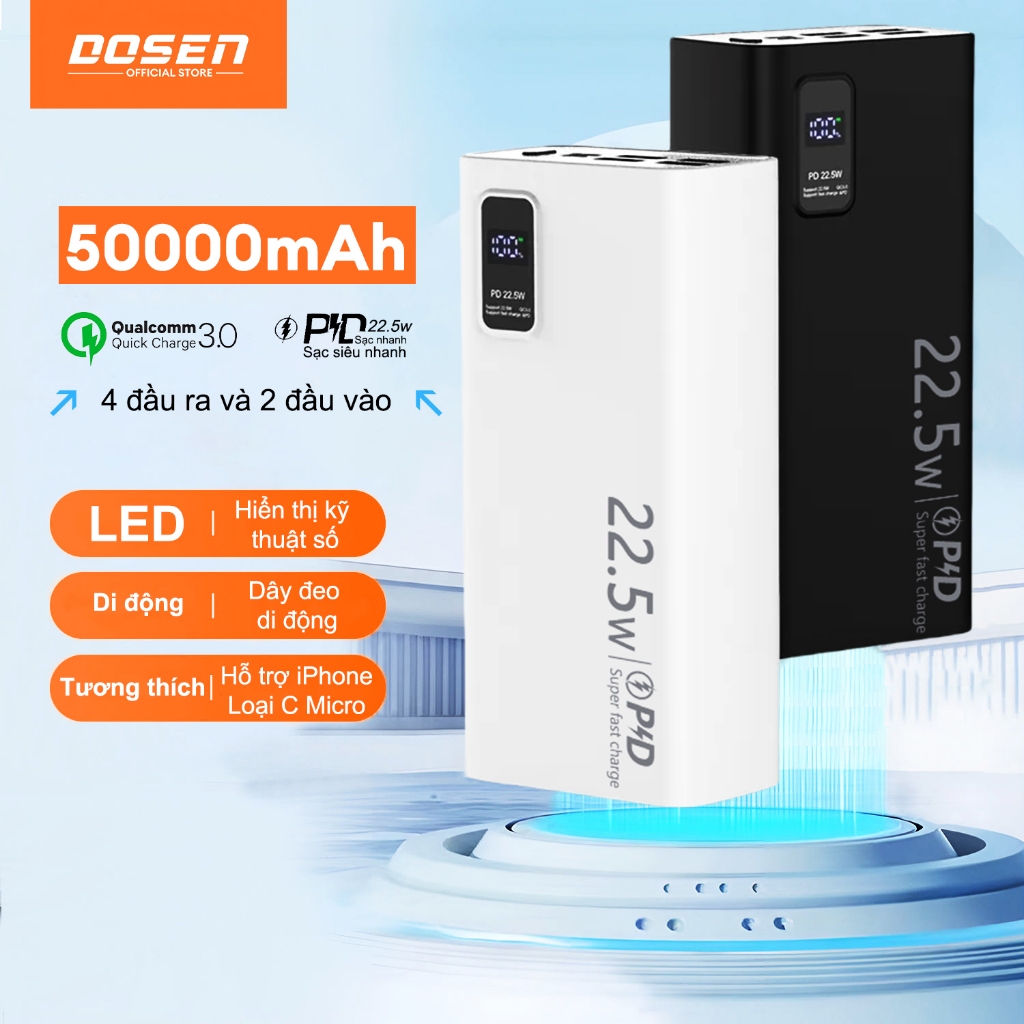 Sạc dự phòng PD22.5W Dosen Pro 10000MAH 30000mah 50000mAh pin dự phòng màn hình Led tích hợp tích hợp