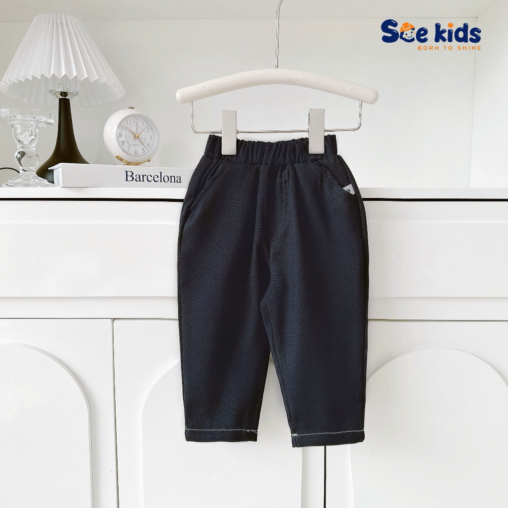 Bộ vest dạ text may chỉ nổi 3 chi tiết, bộ suit complet công tử cho bé trai SBVD5022