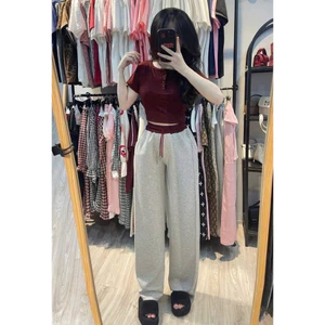 Set bộ áo bbt cúc ngực ngắn tay mix quần xuông phối cạp