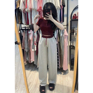Set bộ áo bbt cúc ngực ngắn tay mix quần xuông phối cạp