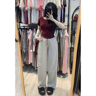 Set bộ áo bbt cúc ngực ngắn tay mix quần xuông phối cạp