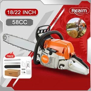 REALM máy cưa xăng 18/20 inch 52CC, cưa gỗ, chặt cây, làm vườn, lam & xích sắc bén