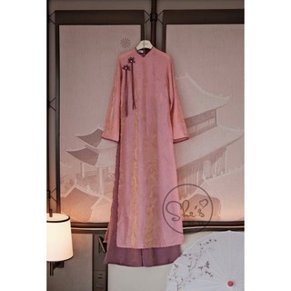 Set áo dài lụa kèm nơ hoa 4 màu chất vải lụa hàn châu cao cấp ánh nhũ bắt nắng siêu đẹp sang chảnh - Baotrang.clothes