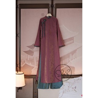 Set áo dài lụa kèm nơ hoa 4 màu chất vải lụa hàn châu cao cấp ánh nhũ bắt nắng siêu đẹp sang chảnh - Baotrang.clothes