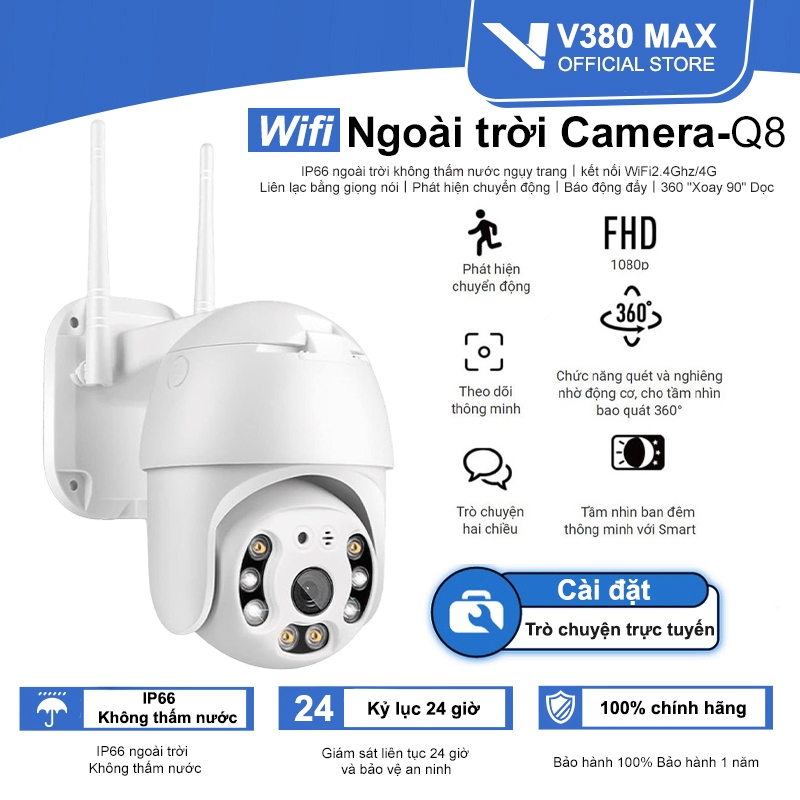 V380 MAX Camera ngoài trời An Ninh CCTV V380 Pro 360 Độ 1080P FHD Máy ảnh WiFi IP-IP66 IR Chống Nước