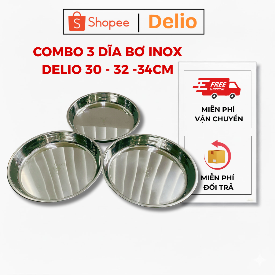 [Delio] Combo 3 Dĩa Bơ Inox Cao Cấp 30–32–34-36cm, Inox Dày, Sáng Bóng ...
