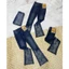 Quần Jeans Nữ Lưng Cao Ống Loe Dài Thêu Hoa Đính Đá Lai Gợn Sóng