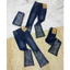Quần Jeans Nữ Lưng Cao Ống Loe Dài Thêu Hoa Đính Đá Lai Gợn Sóng