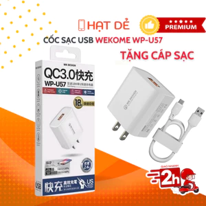 Cốc Sạc Nhanh WEKOME WP-U57 QC3.0 18W – TẶNG CÁP SẠC Type-C / Micro USB / Lighning