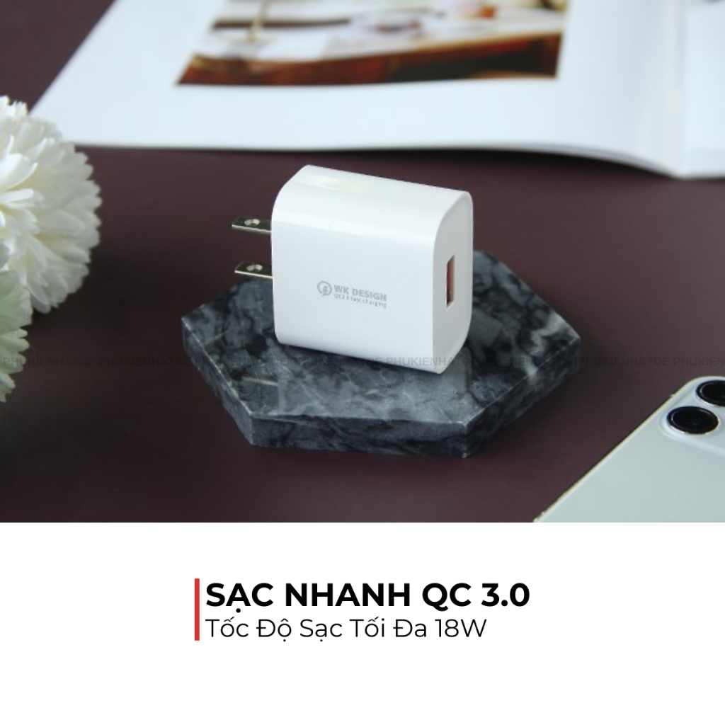Cốc Sạc Nhanh WEKOME WP-U57 QC3.0 18W – TẶNG CÁP SẠC Type-C / Micro USB / Lighning