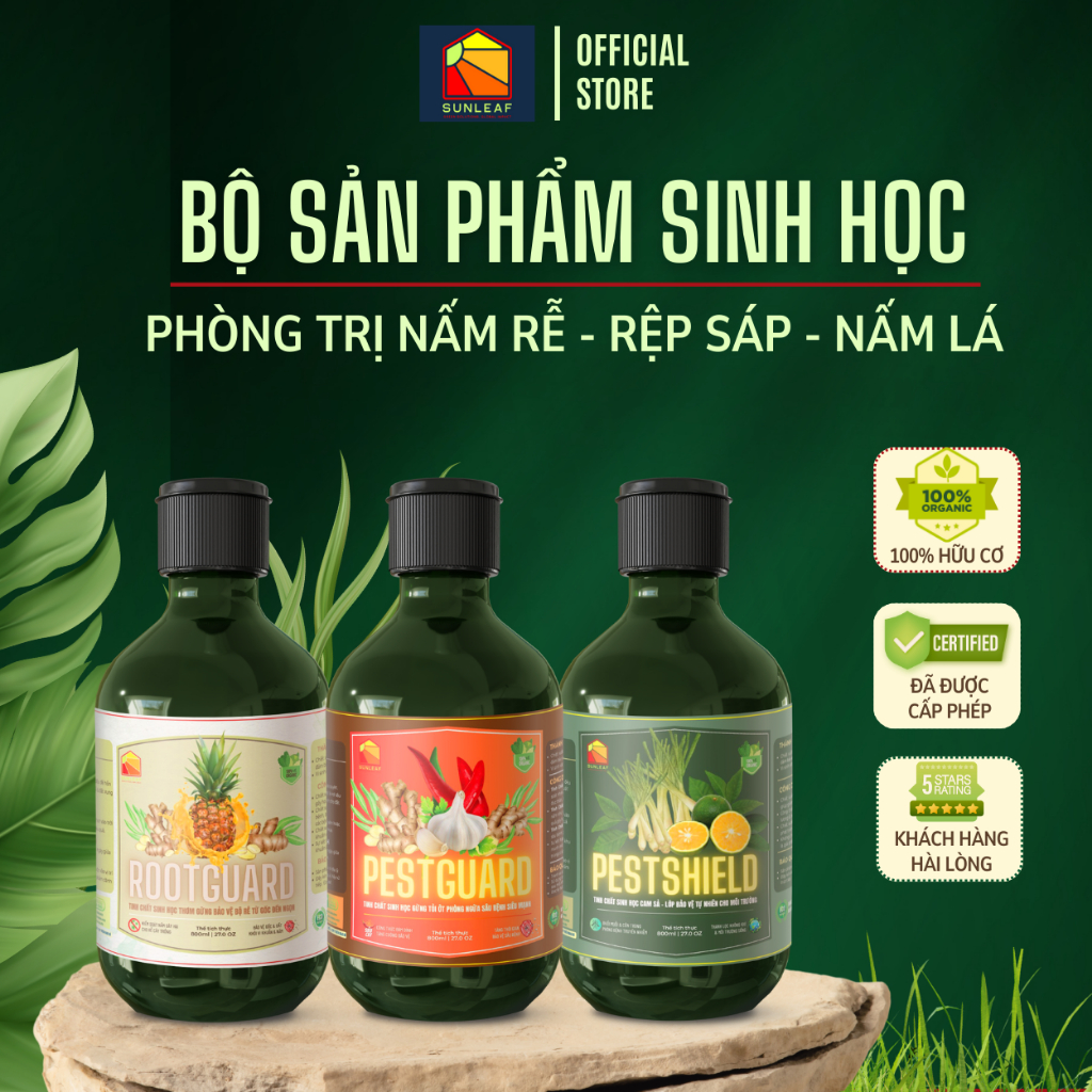 Combo Phòng Rệp Sáp Bọ Trĩ Nhện Đỏ | Nấm Lá, Dưỡng Lá Phục Hồi | 100% Hữu Cơ | Rau, Phong Lan, Hoa Hồng | SUNLEAF