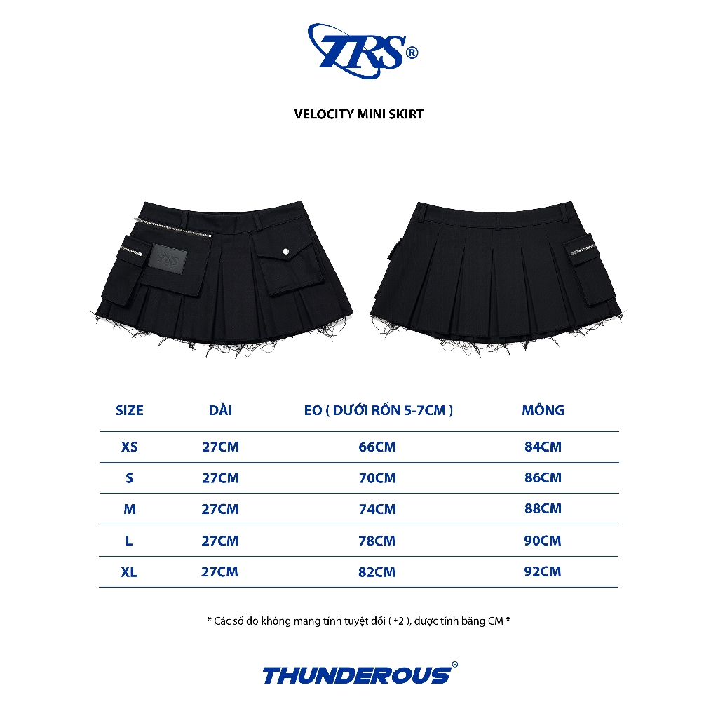 Chân Váy Denim Ngắn Sexy Cạp Trễ Xếp Ly Túi Hộp Khóa Kéo (Có Lót) - VELOCITY MINI SKIRT THUNDEROUS