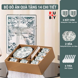 Bộ bát sứ quà tặng cao cấp hoa Queen 14 chi tiết cực sang trọng và quý phái