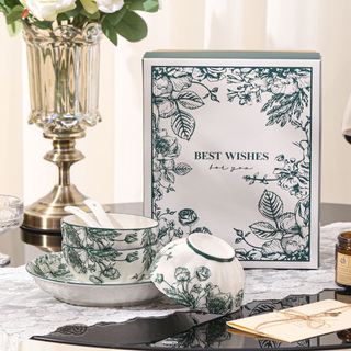 Bộ bát sứ quà tặng cao cấp hoa Queen 14 chi tiết cực sang trọng và quý phái