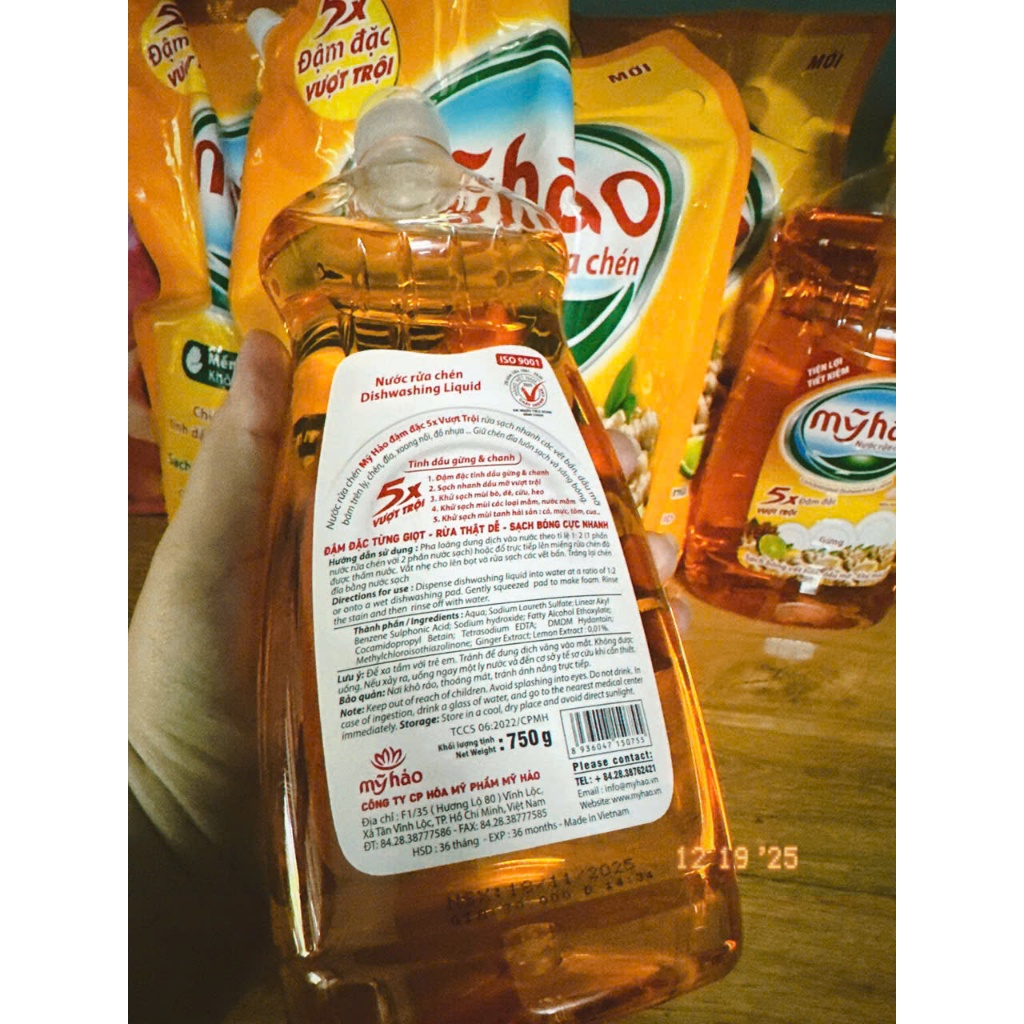Nước Rửa Chén MỸ HẢO X5 tinh dầu gừng và chanh