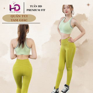 Quần Legging Túi Tam Giác Thể Thao Nữ Lưng Cao Ôm Body Co Giãn Tốt Tập Gym Yoga Màu Nổi Hot Trend