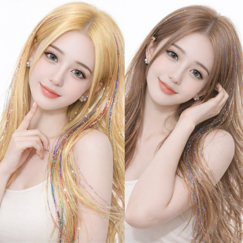 Set 200 Sợi Kim Tuyến Gắn Tóc Hair Tinsel – Nối Tóc Lấp Lánh Highlight Ánh Kim Siêu Đẹp