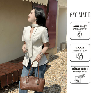 Áo blazer phối dây liền áo GYOMADE® chất chéo mịn ôm dáng thanh lịch, có lót và đệm cầu vai | GA094