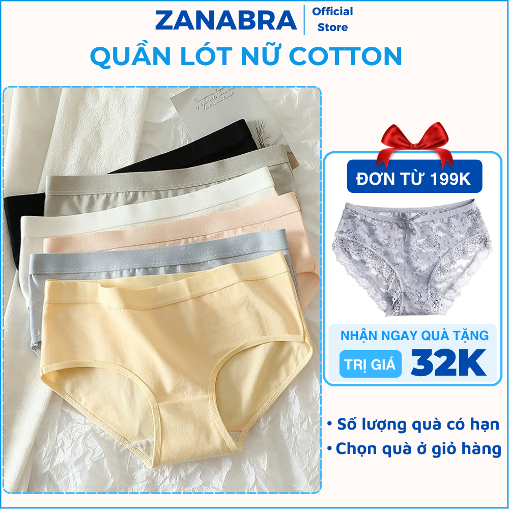 Quần Lót Nữ Cotton Kháng Khuẩn Thoáng Mát, Quần Lót Cạp Vừa Lưng Thun Co Giãn 4 Chiều ZANABRA L2020