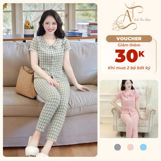 Set Pijama Cổ Bèo Kẻ Caro – Chất Thô Đũi Mềm Mại Mặc Nhà Mềm Nhẹ Thoáng Khí - Anh Thư Shop (AT21)