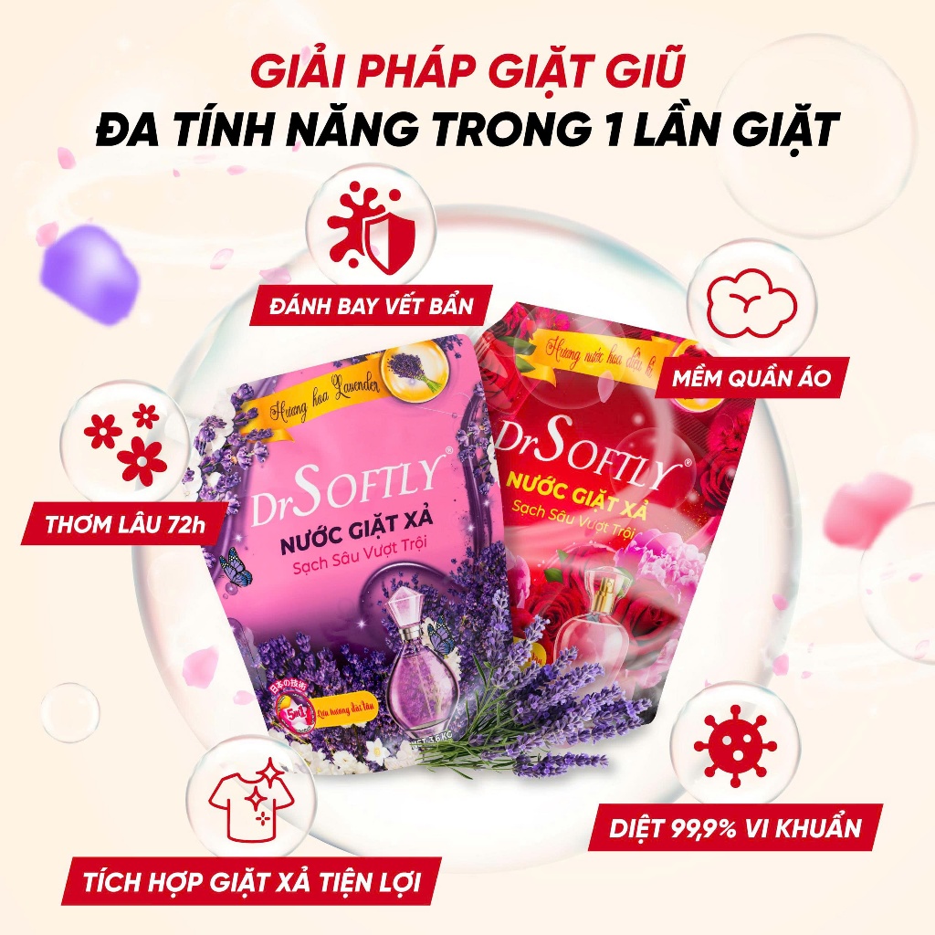 [ 7,2KG] Nước giăt xả Drsoftly 5in1 SẠCH SÂU X4, BẢO VỆ VẢI, Lưu hương ĐẾN 72H