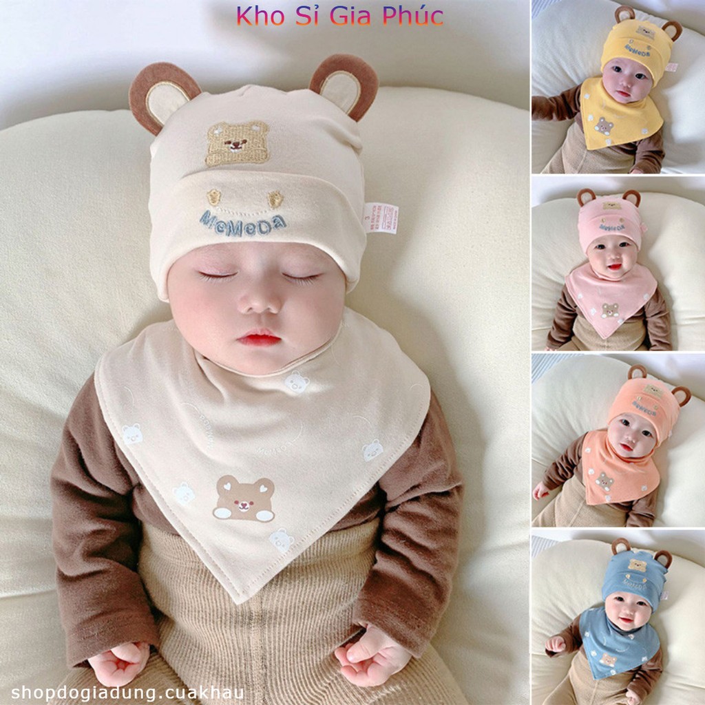 Mũ Yếm Bộ Gấu Dễ Thương Trẻ Sơ Sinh Mũ Cotton Bé Trai Bé Gái ,Từ 0-12 Tháng