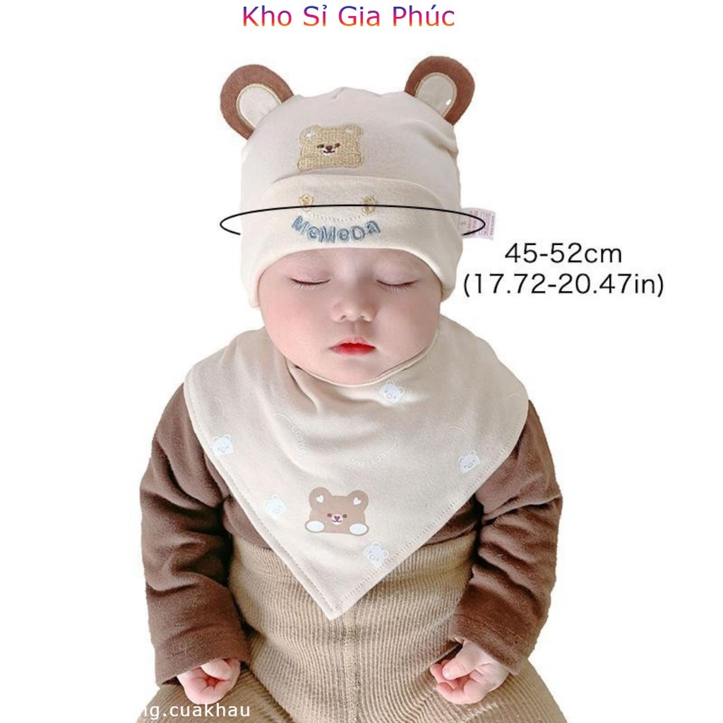 Mũ Yếm Bộ Gấu Dễ Thương Trẻ Sơ Sinh Mũ Cotton Bé Trai Bé Gái ,Từ 0-12 Tháng