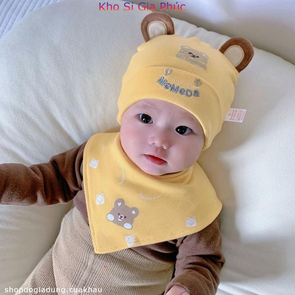 Mũ Yếm Bộ Gấu Dễ Thương Trẻ Sơ Sinh Mũ Cotton Bé Trai Bé Gái ,Từ 0-12 Tháng