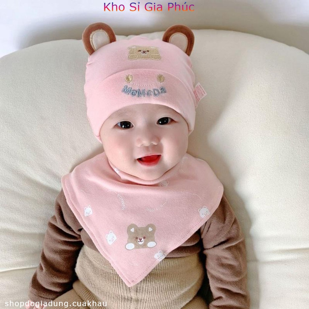 Mũ Yếm Bộ Gấu Dễ Thương Trẻ Sơ Sinh Mũ Cotton Bé Trai Bé Gái ,Từ 0-12 Tháng