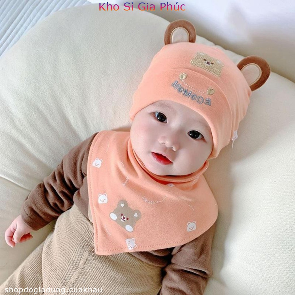 Mũ Yếm Bộ Gấu Dễ Thương Trẻ Sơ Sinh Mũ Cotton Bé Trai Bé Gái ,Từ 0-12 Tháng