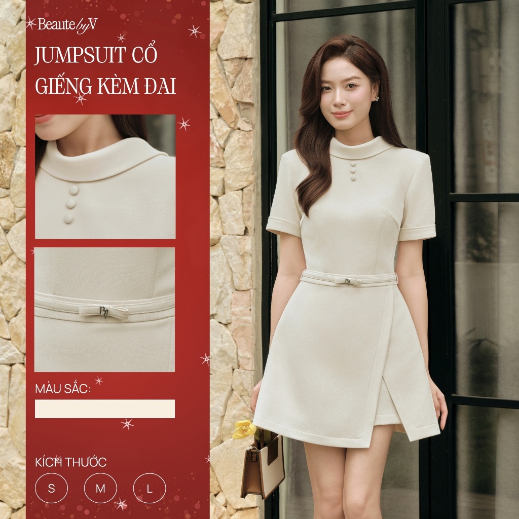 Set Bộ Liền Thân Jumpsuit Nữ Dáng Cổ Giếng Lynn BEAUTEBYV, Dáng Xoè Thanh Lịch (KÈM DÂY ĐAI)