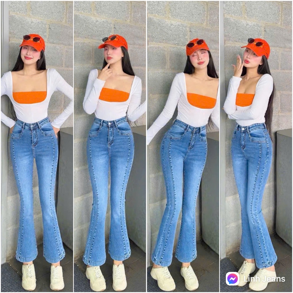 Quần jean Nữ, Quần Bò Nữ 9 tấc Lưng Cao Ống Loe Tôn Dáng Dài 90-92cm