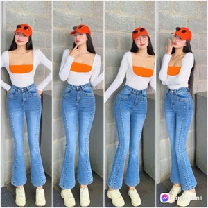 Quần jean Nữ, Quần Bò Nữ 9 tấc Lưng Cao Ống Loe Tôn Dáng Dài 90-92cm