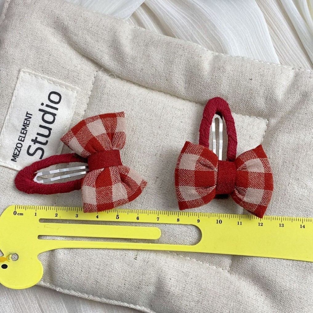 Set 2 kẹp tóc nơ bấm tone đỏ phong cách Hàn Quốc cho bé gái A04 BiNgoKids