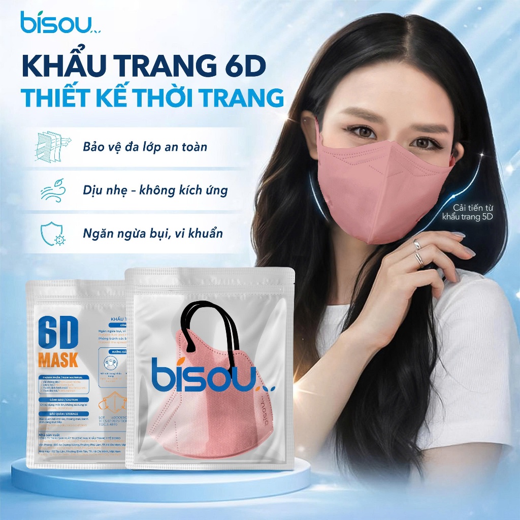 Túi 10 cái khẩu trang cao cấp 6D hiệu BISOU