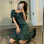 Váy Nữ Xanh Rêu Hoa Nhí Cổ V Tay Phồng | Đầm Hoa Nhí Phong Cách Hàn Quốc | Có Sẵn Size S/M
