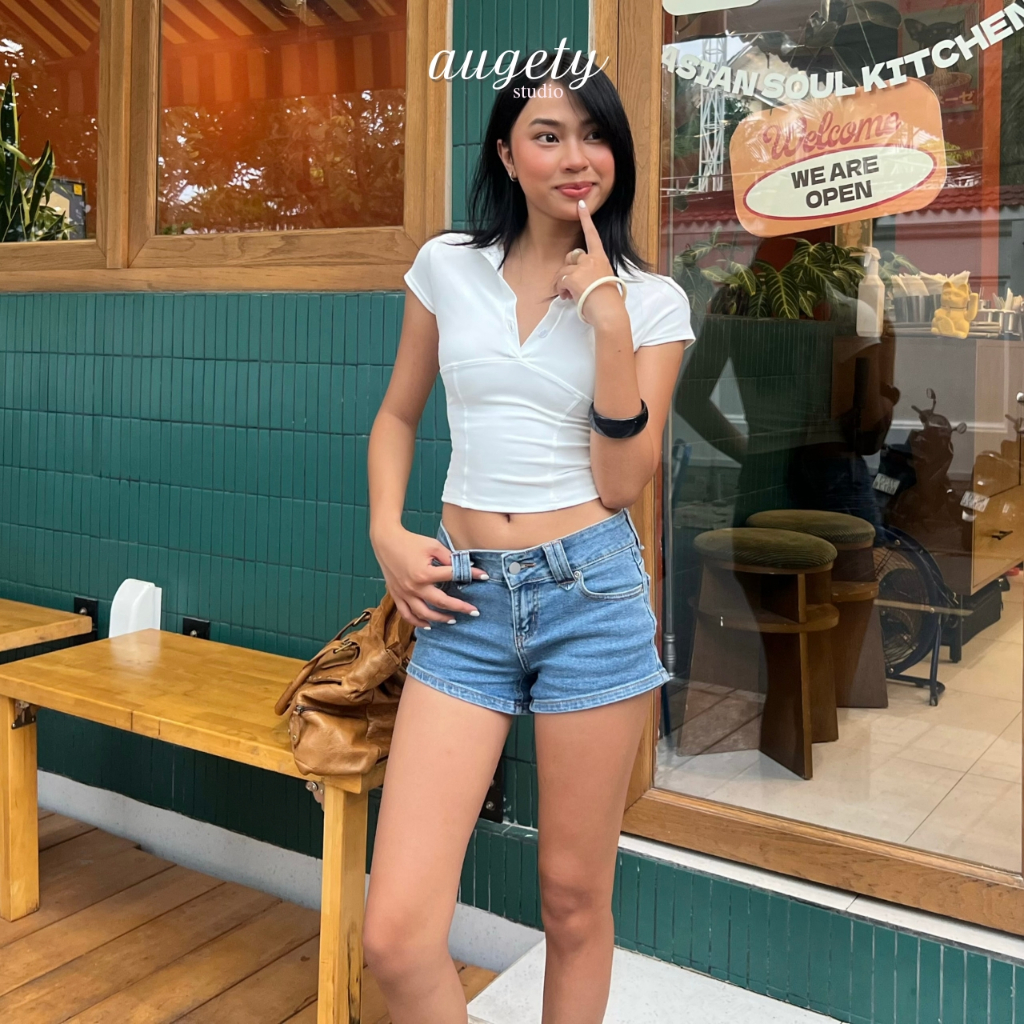 Áo Thun Polo Ôm Body Có Nút Augety Studio LETTIE TOP