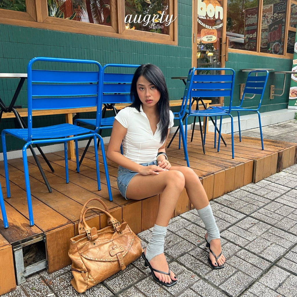 Áo Thun Polo Ôm Body Có Nút Augety Studio LETTIE TOP