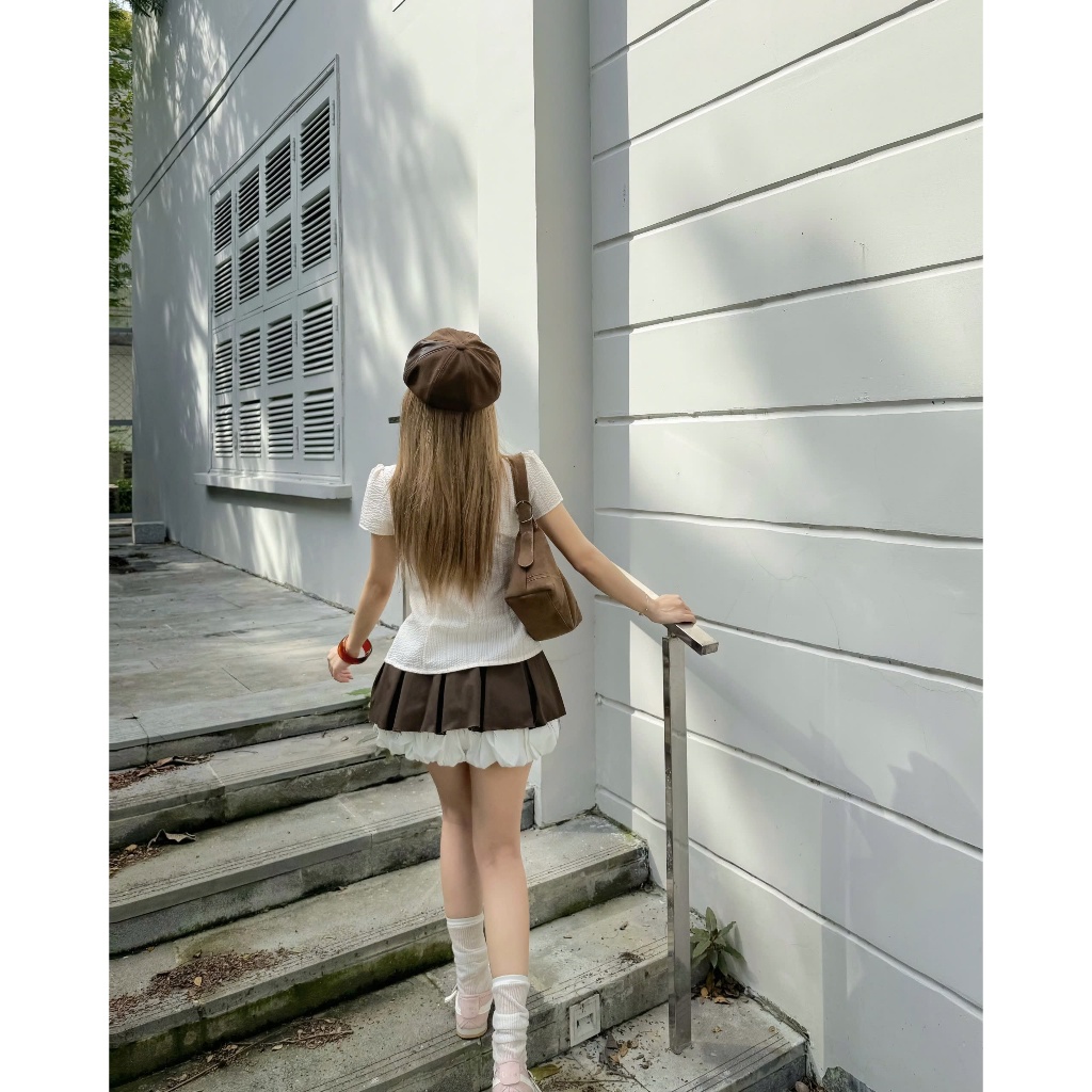 Chân Váy Nữ OBOMS SKIRT Phối Quần Bí Xếp Ly Năng Động SECODEE
