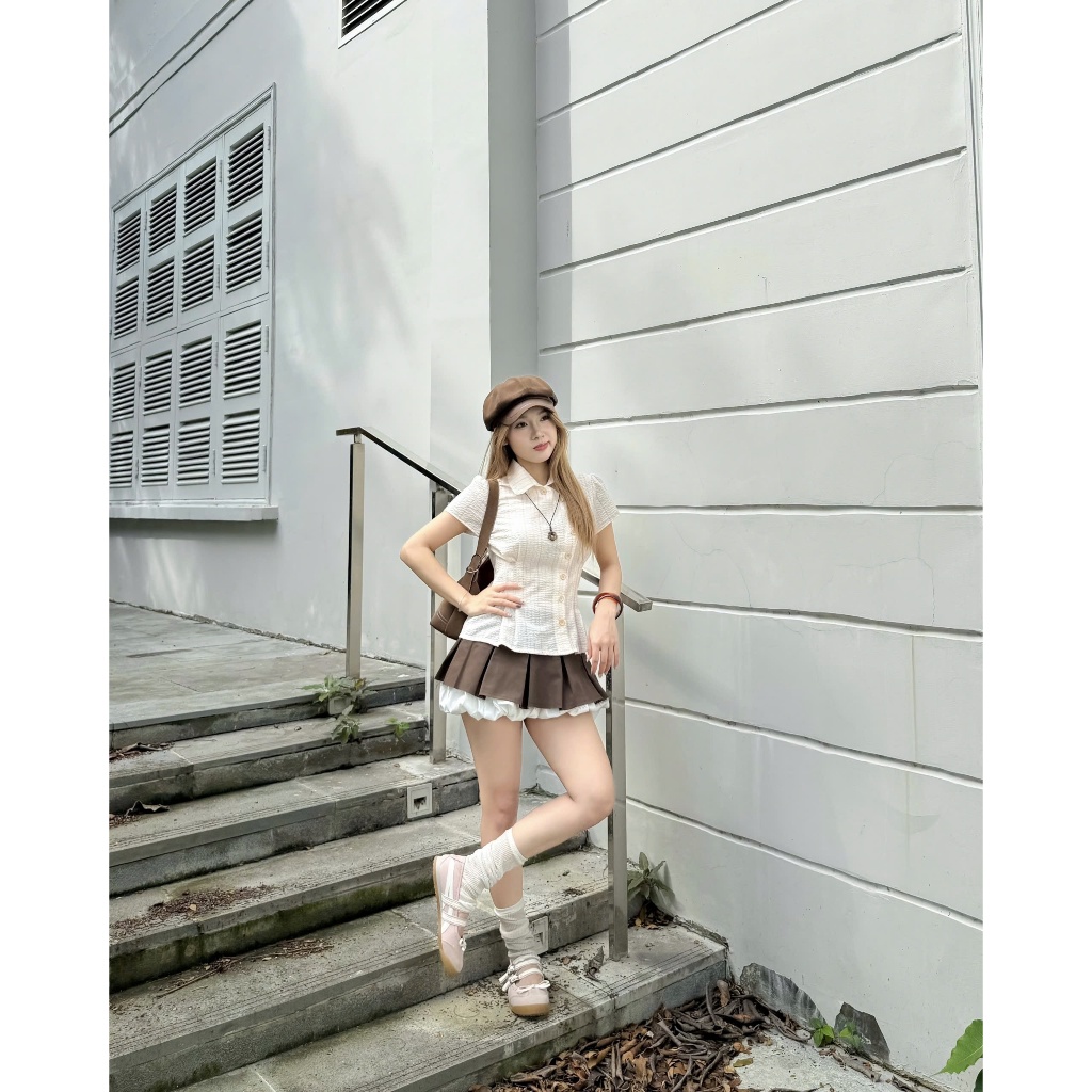 Chân Váy Nữ OBOMS SKIRT Phối Quần Bí Xếp Ly Năng Động SECODEE