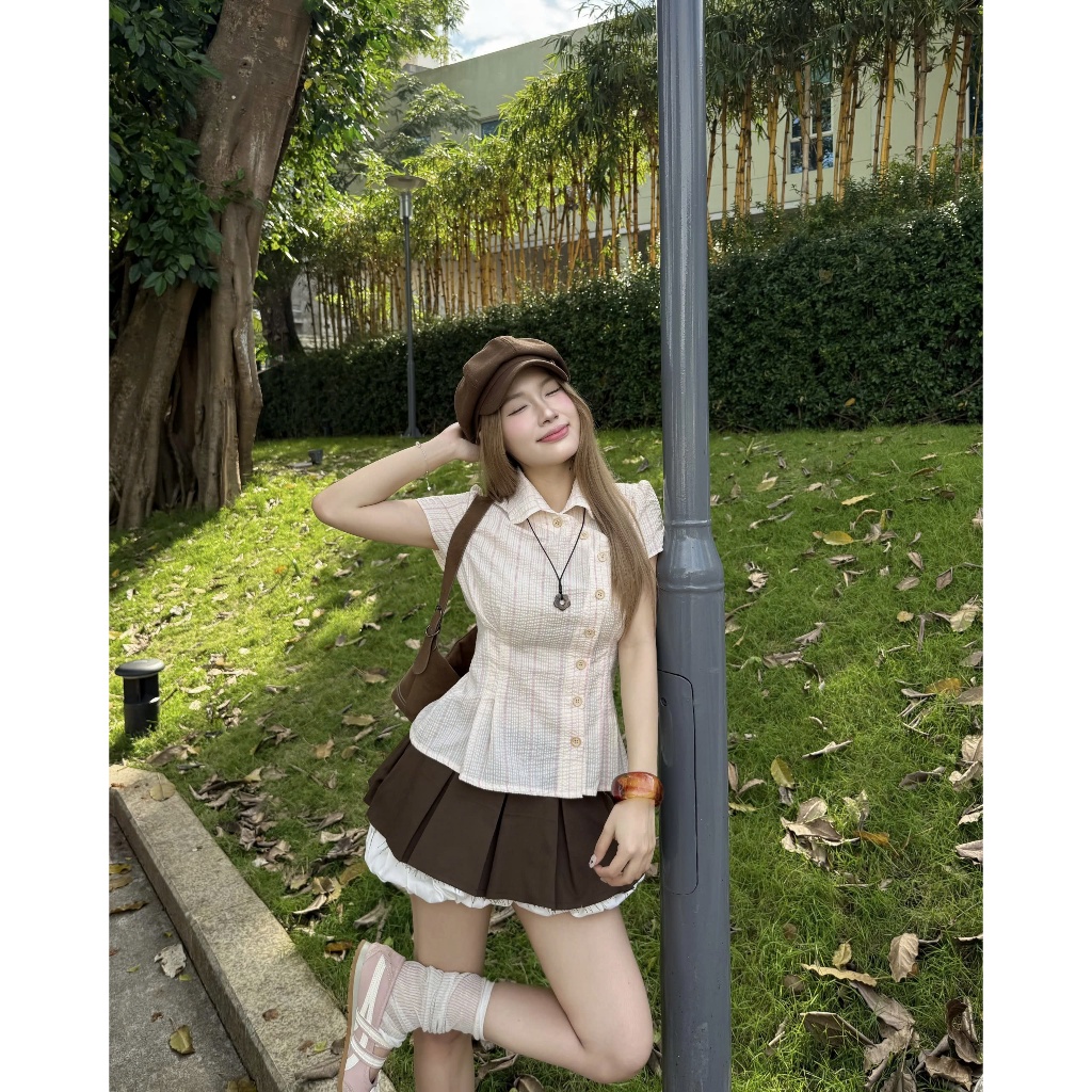 Chân Váy Nữ OBOMS SKIRT Phối Quần Bí Xếp Ly Năng Động SECODEE
