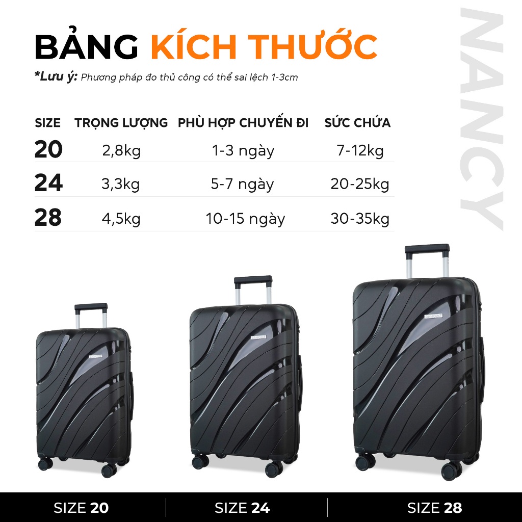 Vali Du Lịch B Bamozo Nancy Size 20/24/28 Nhựa PP Cao Cấp, Chống Vỡ Bảo Hành 5 Năm 1 ĐỔI 1 TRONG 30 NGÀY_Nancy | BigBuy360 - bigbuy360.vn