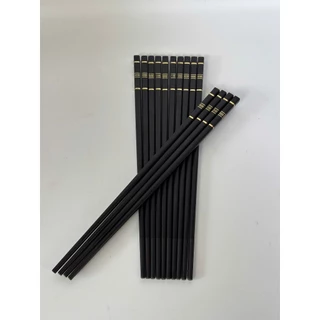 Đũa Nhựa Vàng 3 Gạch - Đũa Nhựa Ăn Cơm Nhựa Đen Chống Trơn Chống Mốc Dài 24cm