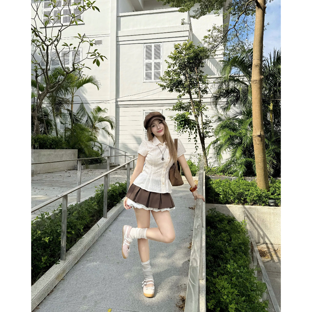 Chân Váy Nữ OBOMS SKIRT Phối Quần Bí Xếp Ly Năng Động SECODEE