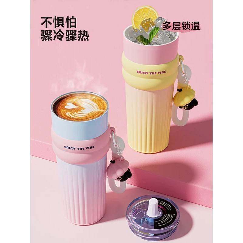 Ly giữ nhiệt dung tích 710ml có ống hút, bình giữ nhiệt nóng lạnh inox 316 cao cấp có quai xách tiện lợi