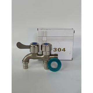 Vòi Nước 2 Đầu Ra Inox 304, Vòi Nước Chia Nước Thành 2 Cổng Xả Độc Lập Tiện Dụng