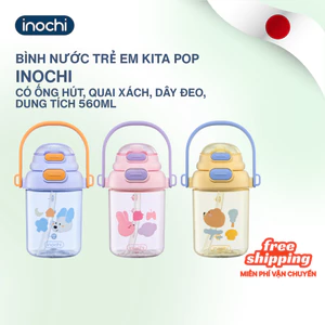 Bình nước KITA POP ngộ nghĩnh, có quai xách & dây đeo tiện dụng, nắp thiết kế uống được 2 kiểu
