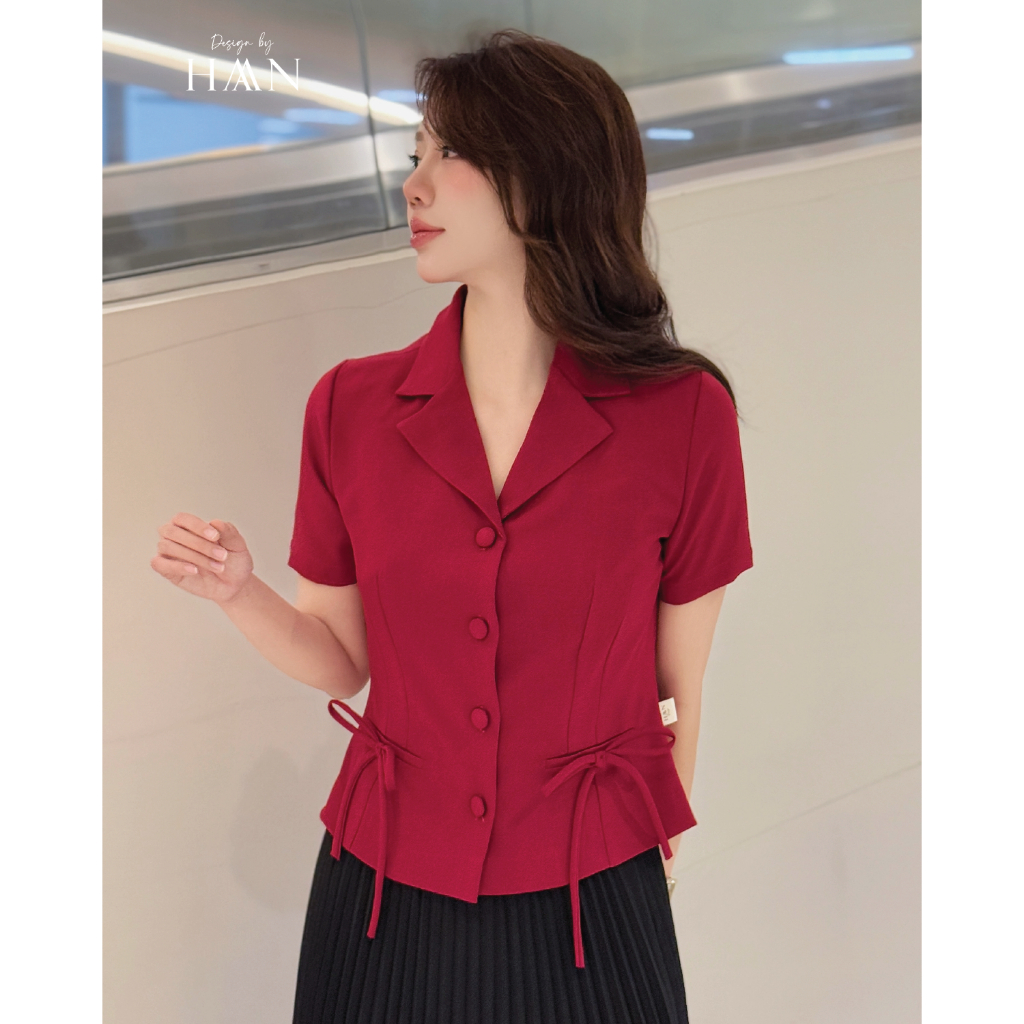 Áo Sơ Mi Nữ Công Sở Cổ Vest Màu Đỏ Hồng, Chất Liệu Mềm Mịn Thoáng Mát HAAN Design SM215