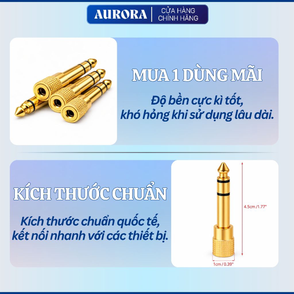 Jack chuyển đổi âm thanh 6.5mm ra 3.5mm stereo - Đầu chuyển tai nghe piano, organ, loa, amply