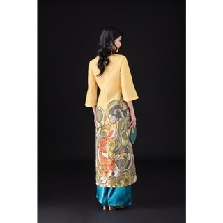 SWANLAKE | Áo Dài Nữ Cách Tân Suông Cổ Trụ Tay Lỡ Vải Linen Lụa In Họa Tiết Cá Chép Tết L13097